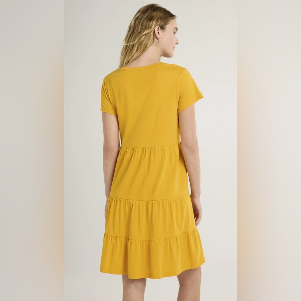 Time and Tru Mustard Yellow Tiered Short Sleeve Casual Dress Size XS (0-2) - Picture 3 of 6